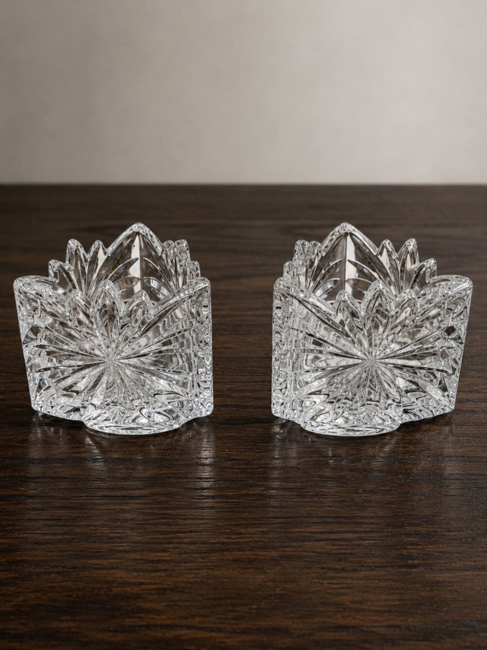 Mikasa Fire Blossom Crystal Votive Candle Holders Set of 2 Germany 4"